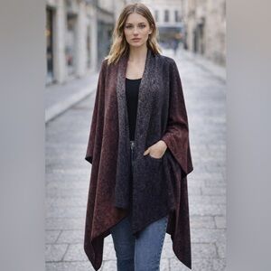 Elegant Maroon and Blue Women's Tweed Cape. One Size Reversible. Excellent NWOT